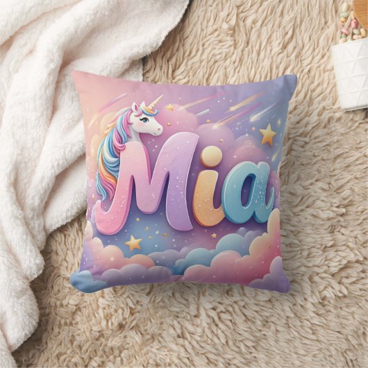 Custom Pastel Unicorn Name Pillow Kissen (Decke)