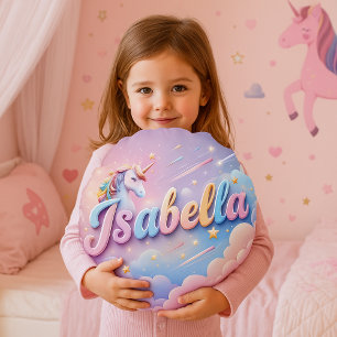 Custom Pastel Unicorn Name Pillow Rundes Kissen