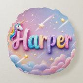 Custom Pastel Unicorn Name Pillow Rundes Kissen (Vorderseite)