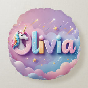 Custom Pastel Unicorn Name Pillow Rundes Kissen