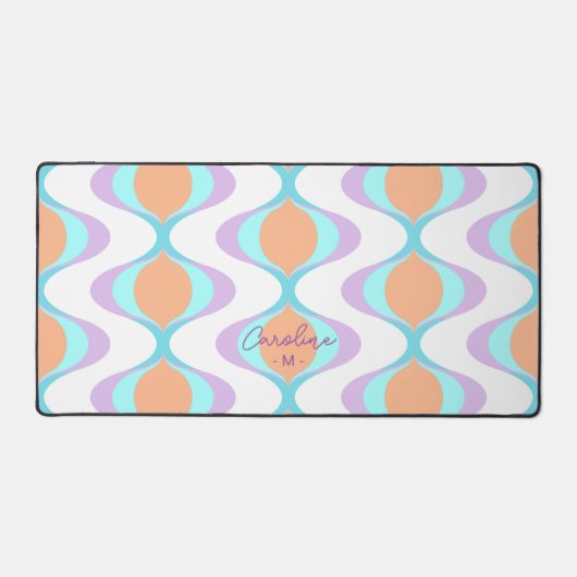 Custom Pastel Violet Lila Orange Aqua Blue Waves Schreibtischunterlage (Vorderseite)