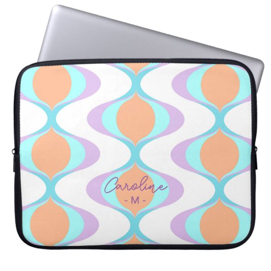 Custom Pastel Violet Orange Aqua Blue Ogee Waves Laptopschutzhülle (Vorderseite)