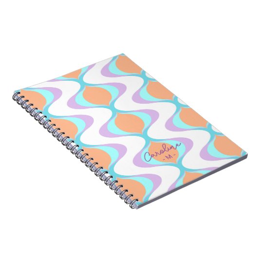 Custom Pastel Violet Orange Aqua Blue Ogee Waves Notizblock (Rechte Seite)