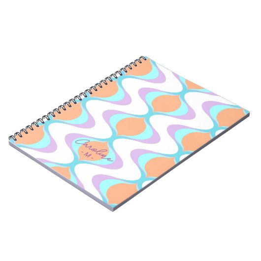 Custom Pastel Violet Orange Aqua Blue Ogee Waves Notizblock (Linke Seite)