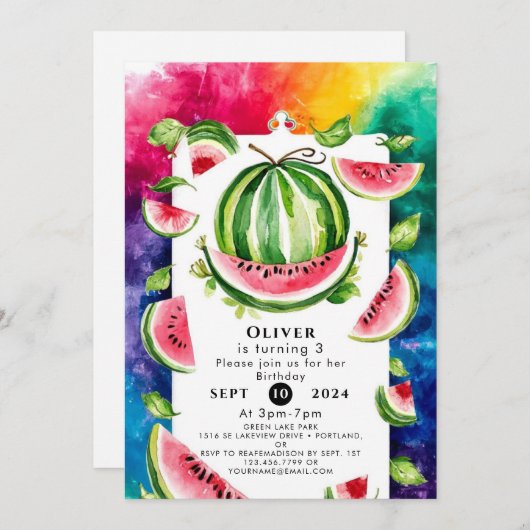 Custom Pastel Watermelon Geburtstag Einladung (Vorne/Hinten)
