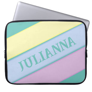 Custom Pastel Yellow, Blue und Lavender Strip Art Laptopschutzhülle