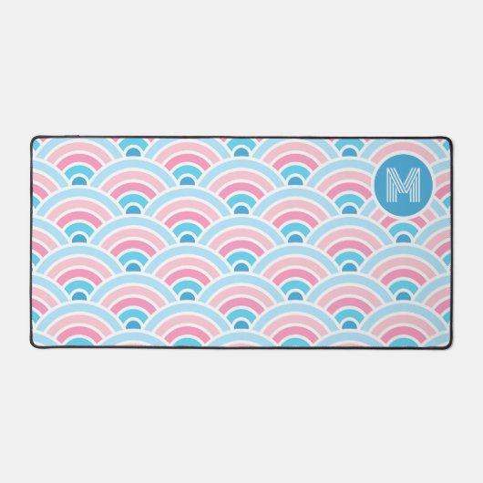 Custom Pastell Blush Pink Blue Waves Art Muster Schreibtischunterlage (Vorderseite)