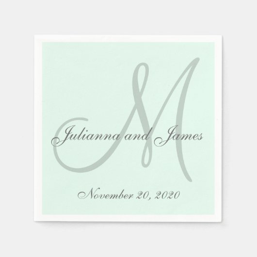 Custom Pastell Minze gefärbtes Monogramm Papier Na Serviette (Vorderseite)