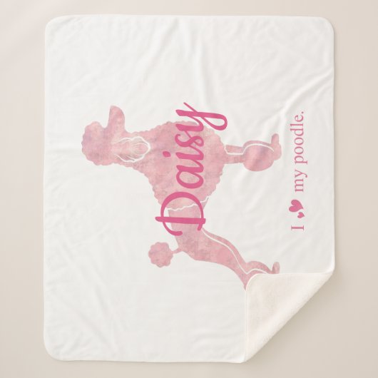 Custom Pastell Pink Poodle Silhouette Blanket Sherpadecke (Vorderseite)