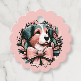 Custom Pastor Christmas Dog Wreath Gift Tag Geschenkanhänger