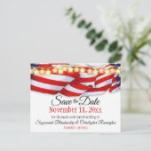 Custom Patriotic Bunting Stars Save the Date Ankündigungspostkarte (Stehend Vorderseite)