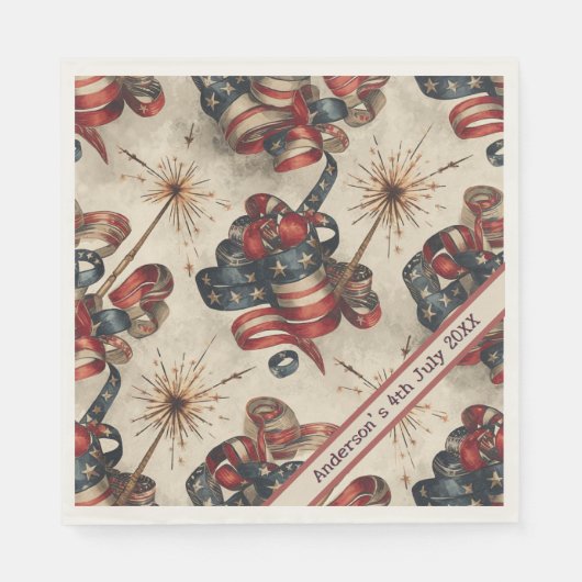 Custom Patriotic Flag Banner Fireworks 4. Juli Serviette (Vorderseite)