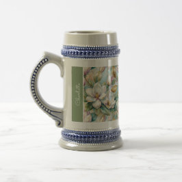 Custom Pattern Elegant Magnolia Flowers Bierglas