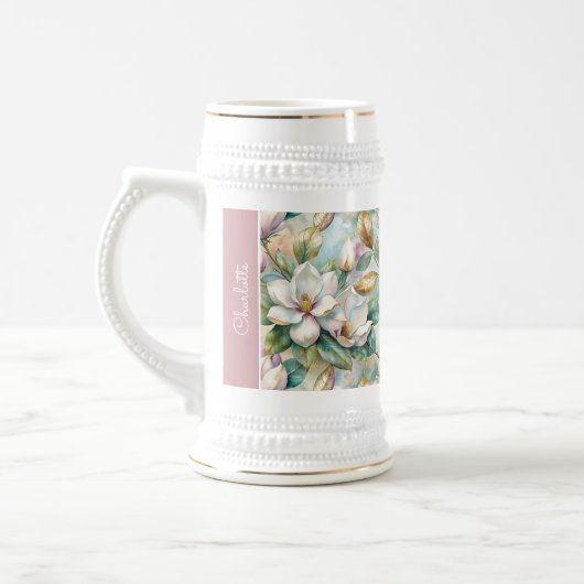 Custom Pattern Elegant Magnolia Flowers Bierglas (Links)
