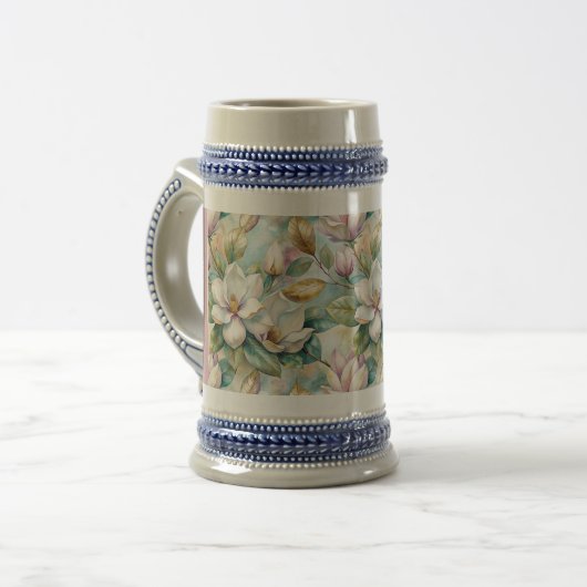Custom Pattern Elegant Magnolia Flowers Bierglas (Vorderseite Links)