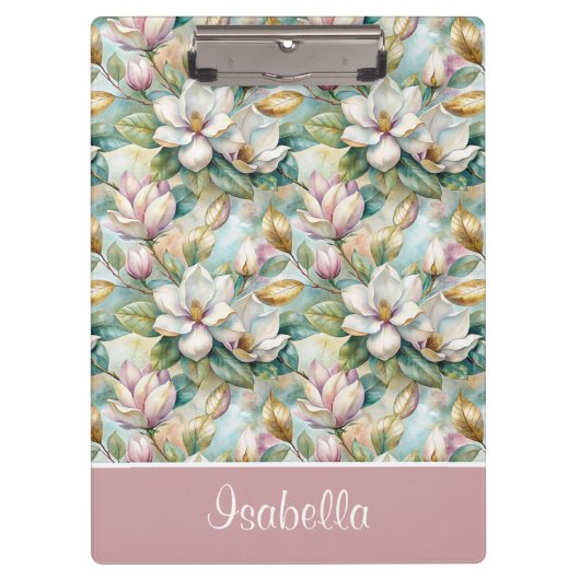 Custom Pattern Elegant Magnolia Flowers Klemmbrett (Vorderseite)