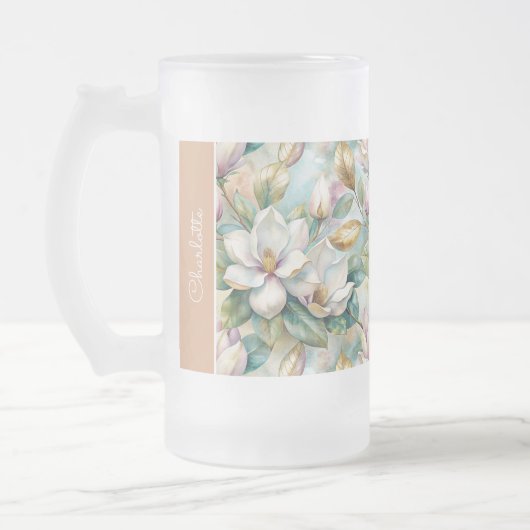 Custom Pattern Elegant Magnolia Flowers Mattglas Bierglas (Links)