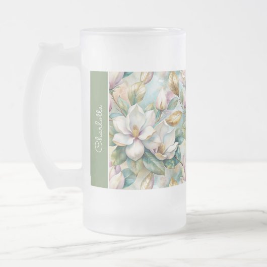 Custom Pattern Elegant Magnolia Flowers Mattglas Bierglas (Links)
