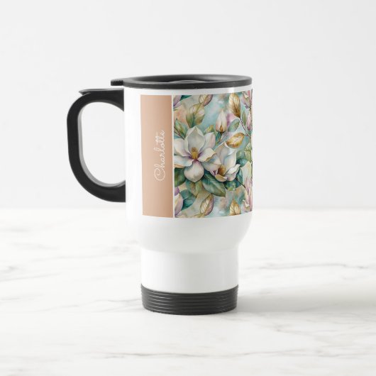 Custom Pattern Elegant Magnolia Flowers Reisebecher (Links)