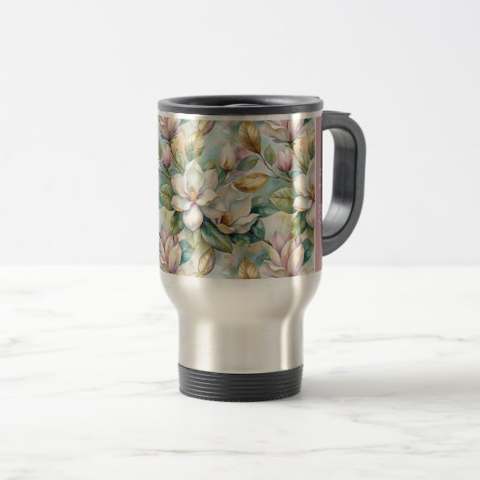 Custom Pattern Elegant Magnolia Flowers Reisebecher (VorderseiteRechts)