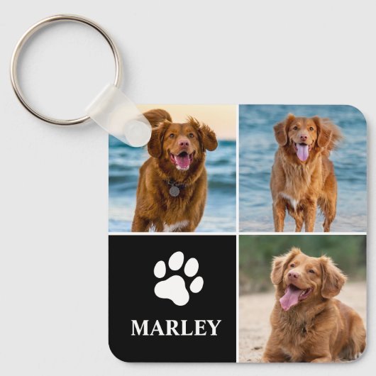 Custom Paw Love Dog Lover Name Photo 3 Collage Pet Schlüsselanhänger (Vorderseite)