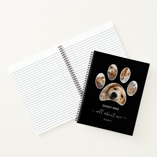 Custom Paw Pet Foto Collage Name Black Journal Notizblock (Innenseite)