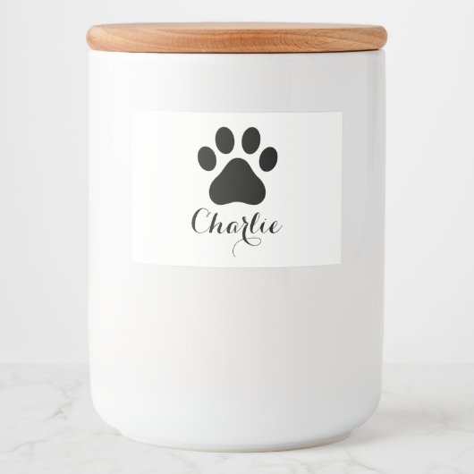 Custom Paw Print Dog Food Container Label With Nam Lebensmitteletikett (Vorderseite)