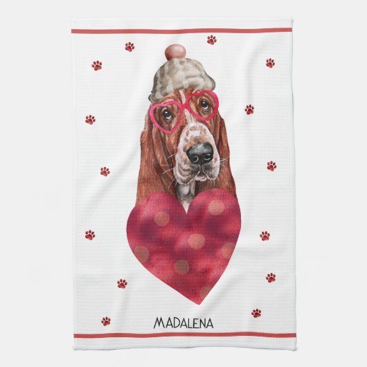 Custom Paws Dog Lover Valentine Geschenk Basset Ho Geschirrtuch (Vertikal)