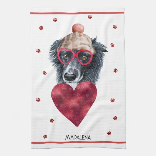 Custom Paws Dog Lover Valentine Geschenk Border Co Geschirrtuch (Vertikal)