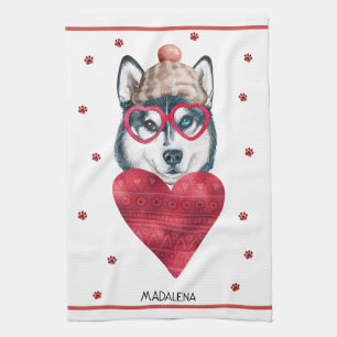 Custom Paws Dog Lover Valentine Geschenk Husky Geschirrtuch