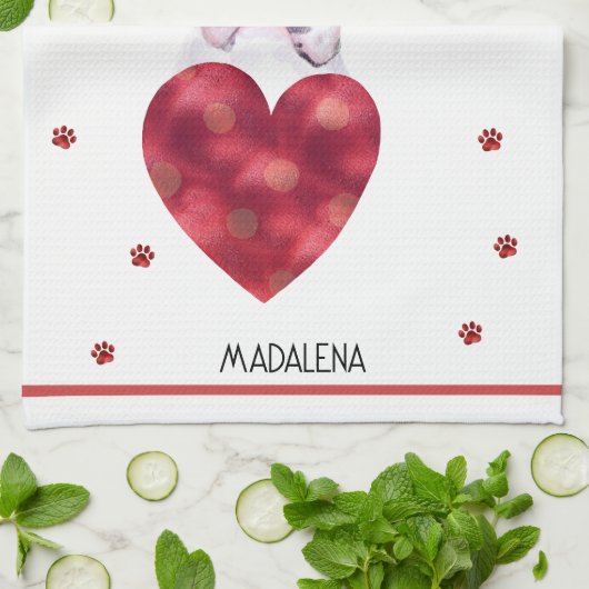 Custom Paws Hund über Valentine Geschenk große Dän Geschirrtuch (Gefaltet)