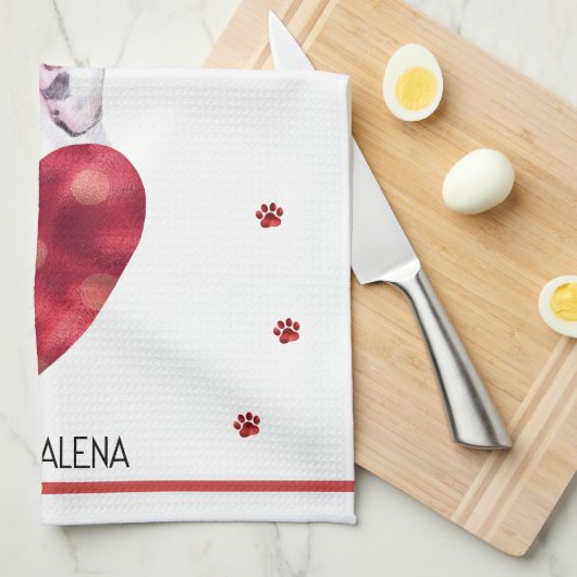 Custom Paws Hund über Valentine Geschenk große Dän Geschirrtuch (Viertel Falte)