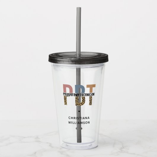 Custom PBT Phlebotomie Techniker Leopard Print Acryltrinkbecher (Vorderseite)