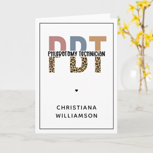 Custom PBT Phlebotomie Techniker Leopard Print Karte (Gelbe Blume)