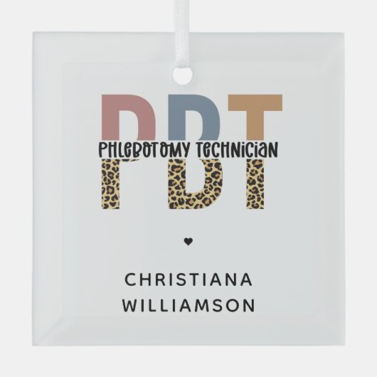 Custom PBT Phlebotomie Techniker Leopard Print Ornament Aus Glas (Vorderseite)