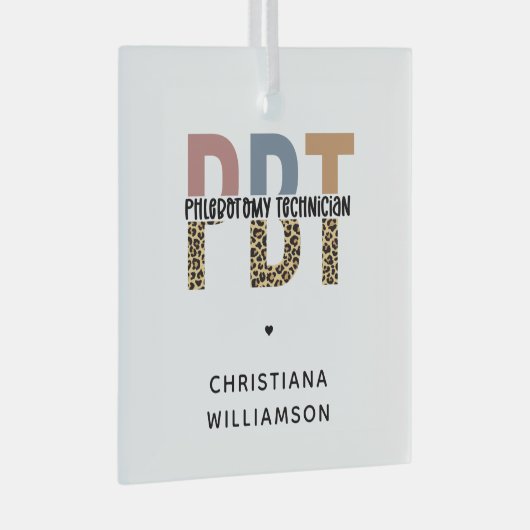 Custom PBT Phlebotomie Techniker Leopard Print Ornament Aus Glas (Vorderseite Rechts)