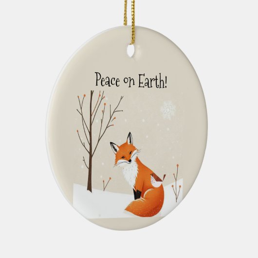 Custom Peace Earth Minimalistisch Fox Bird Animal Keramik Ornament (Rechts)