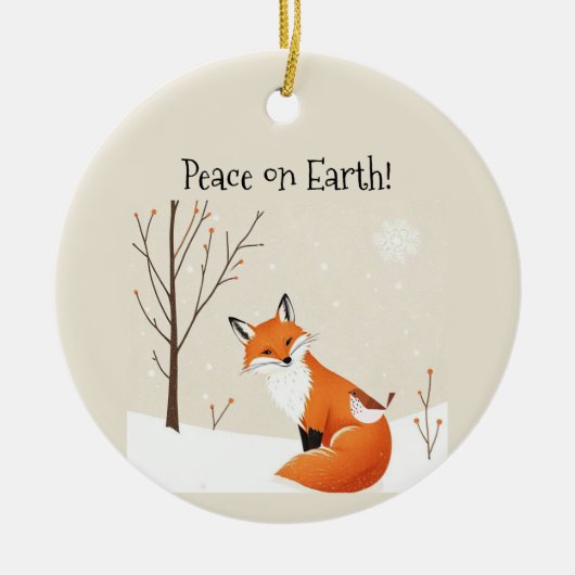 Custom Peace Earth Minimalistisch Fox Bird Animal Keramik Ornament (Vorne)