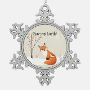 Custom Peace Earth Minimalistisch Fox Bird Animal Schneeflocken Zinn-Ornament