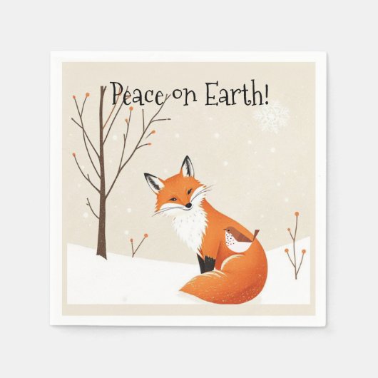 Custom Peace Earth Minimalistisch Fox Bird Animal Serviette (Vorderseite)