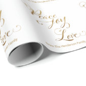 Custom Peace Joy Liebe Gold Weißes Weihnachtsfest Geschenkpapier (Rolleneckpunkt)