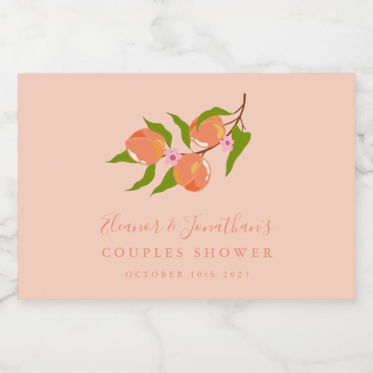 Custom Peach Fruit Boho Paare Dusche Mini Schaumweinetikett (Einzelnes Label)