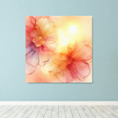 Custom Peach Raspberry Floral Alcohol Tinte Art Leinwanddruck (Insitu (Holzboden))
