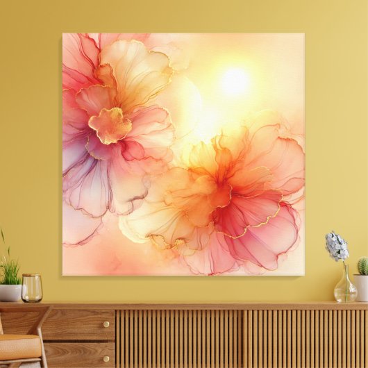 Custom Peach Raspberry Floral Alcohol Tinte Art Leinwanddruck (Insitu (Wohnzimmer))