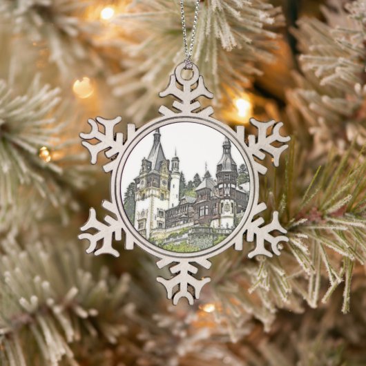 Custom Peles Castle Rumänien Schneeflocken Zinn-Ornament (Baum)