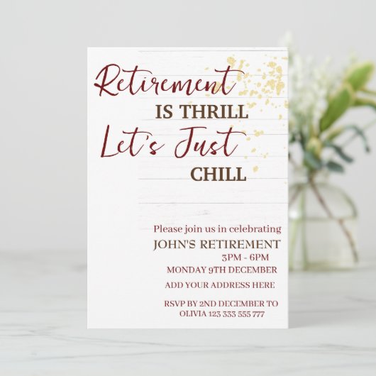 Custom Pension ist Thrill Let's Just Chill Funny Einladung (Stehend Vorderseite)