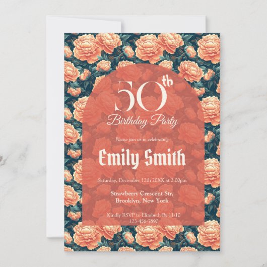 Custom Peonies Themed 90Th Birthday Einladung (Vorderseite)