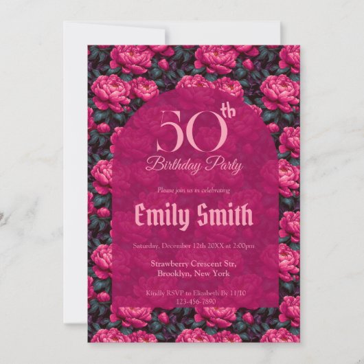Custom Peonies Themed 90Th Birthday Einladung (Vorderseite)