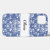 Custom Periwinkle Blue and White Damask Case-Mate iPhone Hülle (Rückseite (Horizontal))