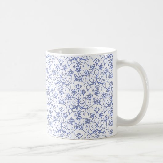 Custom Periwinkle Blue on White Decoration Floral Kaffeetasse (Rechts)